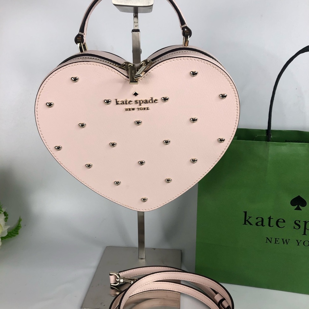 Kate Spade Pink Love shack Mini Heart studded Bag with crossbody strap